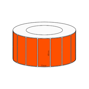 60x25mm Orange Direct Thermal Permanent Label, 5350 per roll, 76mm core