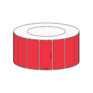 60x25mm Red Direct Thermal Permanent Label, 5350 per roll, 76mm core