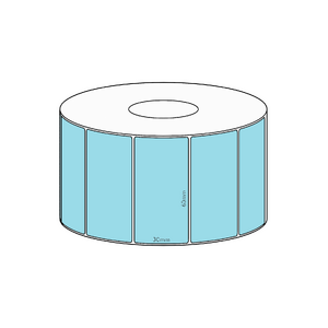 60x30mm Blue Direct Thermal Permanent Label, 1500 per roll, 38mm core