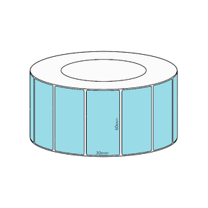 60x30mm Blue Direct Thermal Permanent Label, 4550 per roll, 76mm core