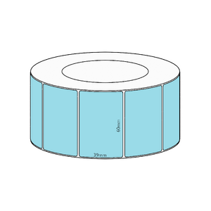 60x39mm Blue Direct Thermal Permanent Label, 3550 per roll, 76mm core