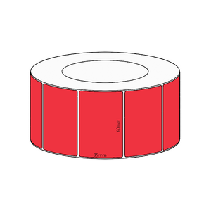 60x39mm Red Direct Thermal Permanent Label, 3550 per roll, 76mm core