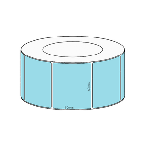 60x50mm Blue Direct Thermal Permanent Label, 2850 per roll, 76mm core