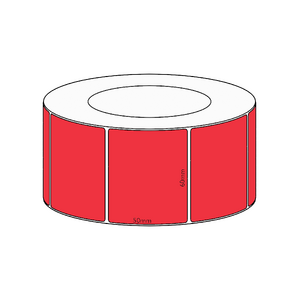 60x50mm Red Direct Thermal Permanent Label, 2850 per roll, 76mm core