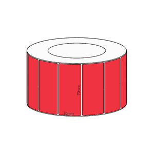 70x30mm Red Direct Thermal Permanent Label, 4550 per roll, 76mm core
