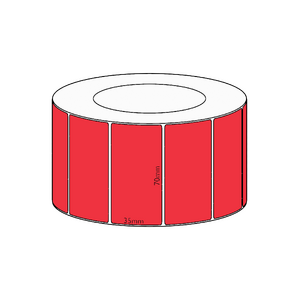 70x35mm Red Direct Thermal Permanent Label, 3950 per roll, 76mm core
