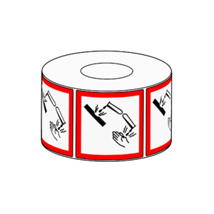 100x100mm GHS Corrosives Label, 250 per roll