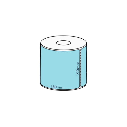 100x150mm Blue Direct Thermal Permanent Label, 350 per roll, 38mm core, Perforated