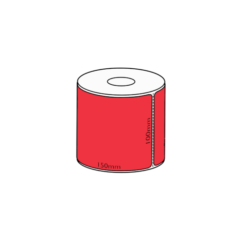 100x150mm Red Direct Thermal Permanent Label, 350 per roll, 38mm core, Perforated
