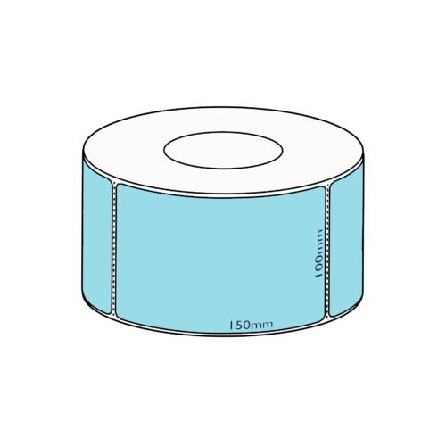 100x150mm Blue Direct Thermal Permanent Label, 1000 per roll, 76mm core, Perforated