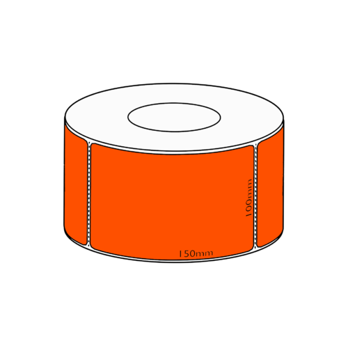 100x150mm Orange Direct Thermal Permanent Label, 1000 per roll, 76mm core, Perforated