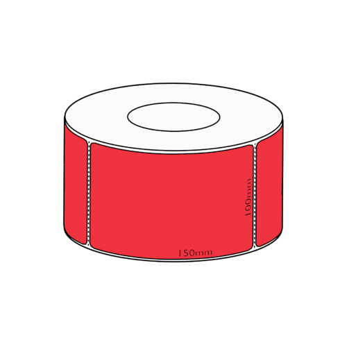 100x150mm Red Direct Thermal Permanent Label, 1000 per roll, 76mm core, Perforated