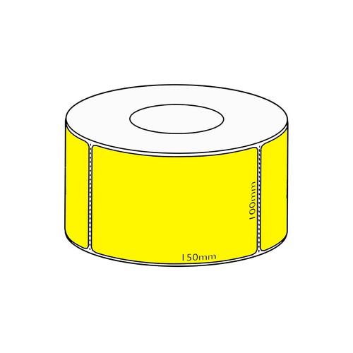 100x150mm Yellow Direct Thermal Permanent Label, 1000 per roll, 76mm core, Perforated