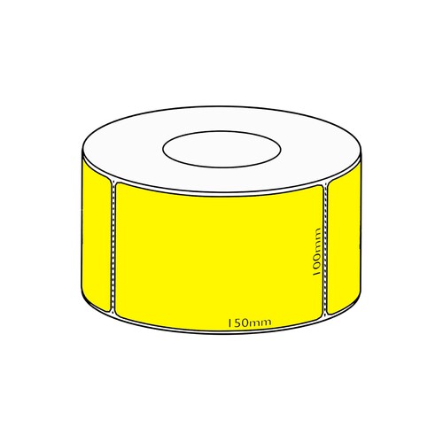 100x150mm Yellow Direct Thermal Permanent Label, 1000 per roll, 76mm core, Perforated
