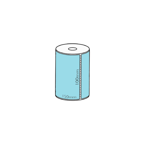 100x150mm Blue Direct Thermal Permanent Label, 95 per roll, 19mm core, Perforated