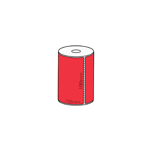 100x150mm Red Direct Thermal Permanent Label, 95 per roll, 19mm core, Perforated