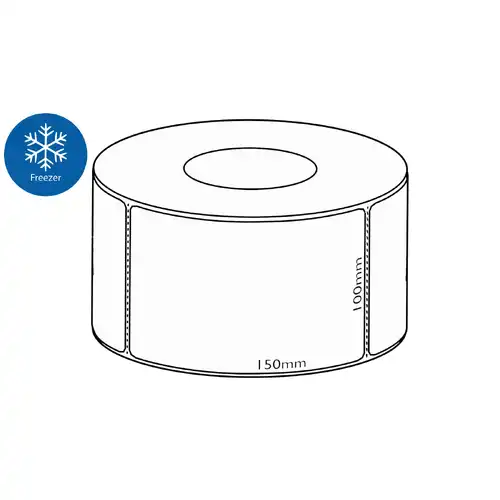 100x150mm Direct Thermal Freezer Permanent Label, 1000 per roll, 76mm core, Perforated