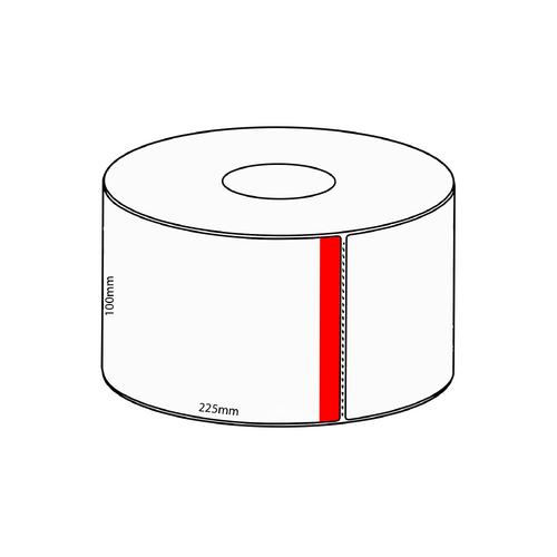 100x223mm Direct Thermal Red Striped Label, 750 per roll, 76mm core, Perforated