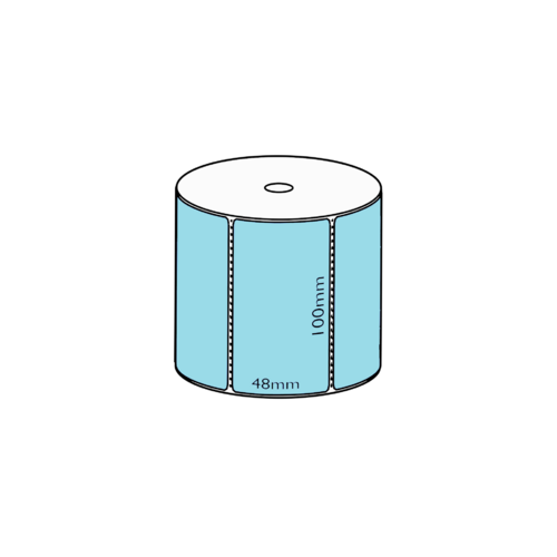 100x48mm Blue Direct Thermal, 1000 per roll, 25mm core, Perforated