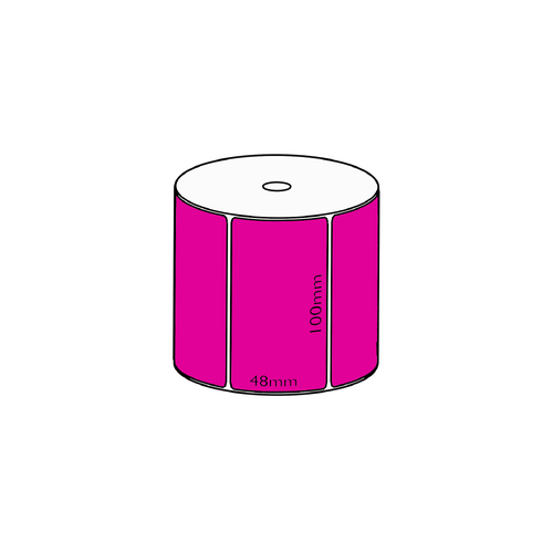 100x48mm Dark Pink Direct Thermal, 1000 per roll, 25mm core, Perforated