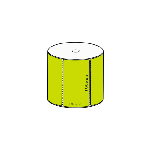 100x48mm Green Direct Thermal, 1000 per roll, 25mm core, Perforated