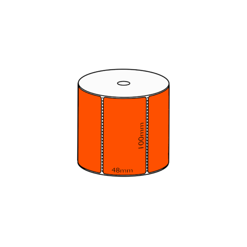 100x48mm Orange Direct Thermal, 1000 per roll, 25mm core, Perforated