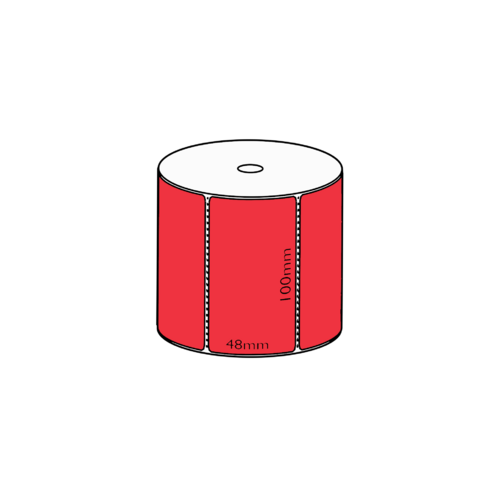 100x48mm Red Direct Thermal, 1000 per roll, 25mm core, Perforated