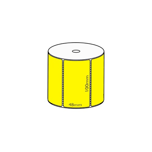 100x48mm Yellow Direct Thermal, 1000 per roll, 25mm core, Perforated
