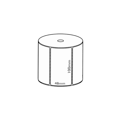 100x48mm Direct Thermal Permanent Label, 1000 per roll, 25mm core, Perforated
