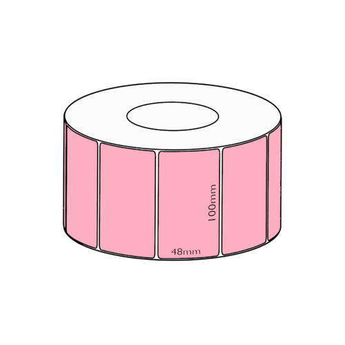 100 x 48mm Pink Direct Thermal Permanent Label, 3000 per roll, 76mm core