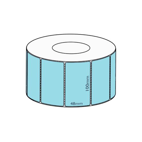 100x48mm Blue Direct Thermal, 3000 per roll, 76mm core, Perforated