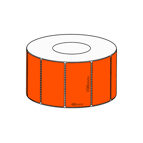 100x48mm Orange Direct Thermal, 3000 per roll, 76mm core, Perforated