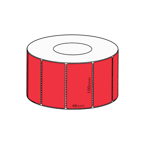 100x48mm Red Direct Thermal, 3000 per roll, 76mm core, Perforated