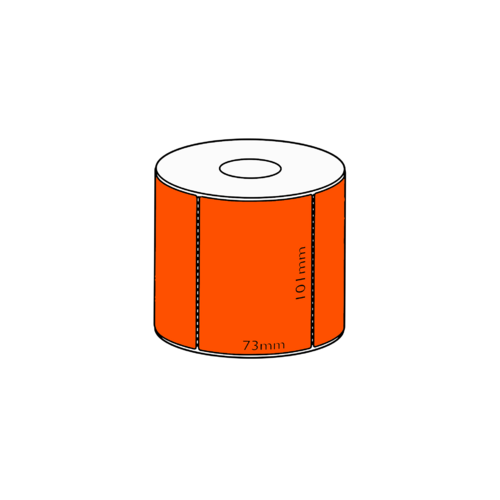 101x73mm Orange Direct Thermal Permanent Label, 750 per roll, 38mm core, Perforated