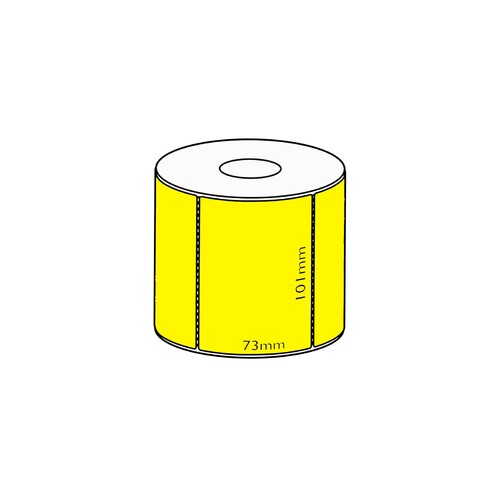 101x73mm Yellow Direct Thermal Permanent Label, 750 per roll, 38mm core, Perforated