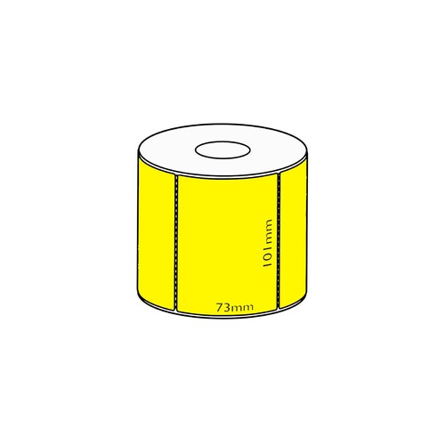 101x73mm Yellow Direct Thermal Permanent Label, 750 per roll, 38mm core, Perforated