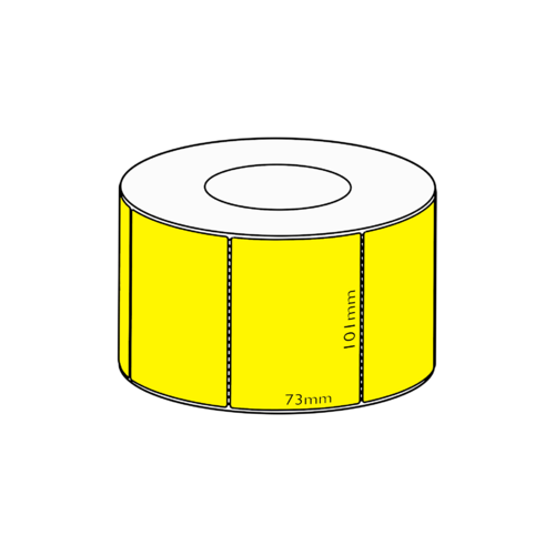 101 x 73mm Yellow Direct Thermal Permanent Label, 1000 per roll, 76mm core, Perforated
