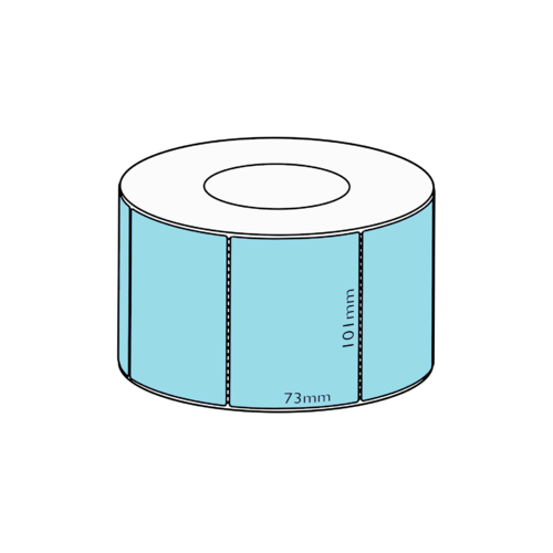 101x73mm Blue Direct Thermal Permanent Label, 1500 per roll, 76mm core, Perforated