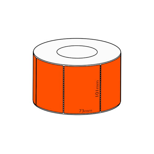 101x73mm Orange Direct Thermal Permanent Label, 1500 per roll, 76mm core, Perforated