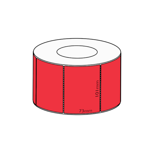 101x73mm Red Direct Thermal Permanent Label, 1500 per roll, 76mm core, Perforated