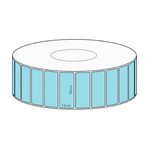 30x12mm Blue Direct Thermal Permanent Label, 10000 per roll, 76mm core