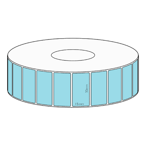 30x15mm Blue Direct Thermal Permanent Label, 2800 per roll, 38mm core