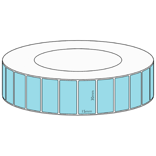 30x15mm Blue Direct Thermal Permanent Label, 8350 per roll, 76mm core