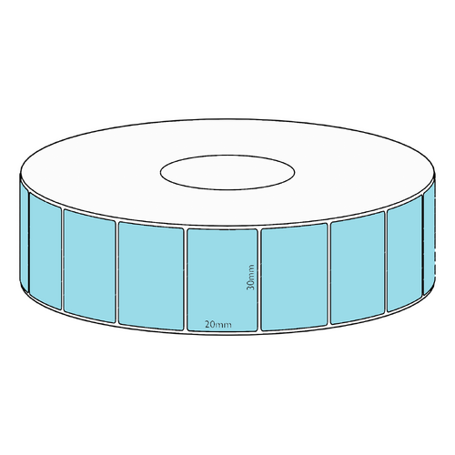 30x20mm Blue Direct Thermal Permanent Label, 2150 per roll, 38mm core