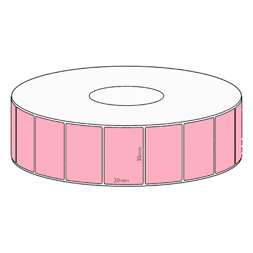 30x20mm Pink Direct Thermal Permanent Label, 2150 per roll, 38mm core