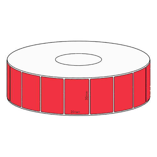 30x20mm Red Direct Thermal Permanent Label, 2150 per roll, 38mm core