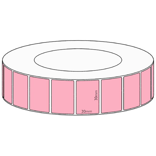 30x20mm Pink Direct Thermal Permanent Label, 6500 per roll, 76mm core