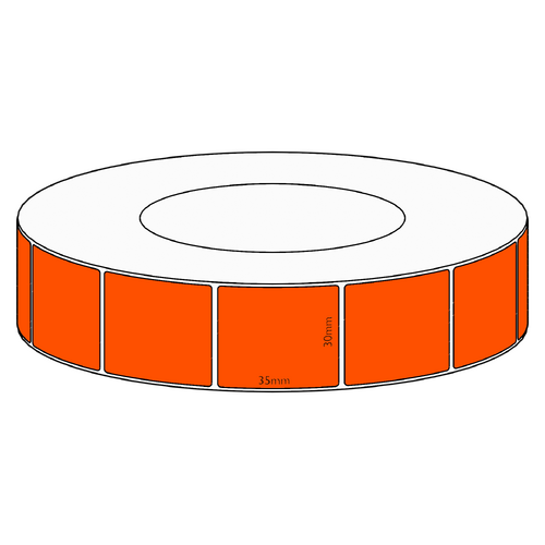 30x35mm Orange Direct Thermal Permanent Label, 3950 per roll, 76mm core
