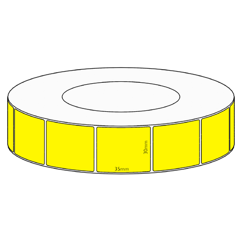30x35mm Yellow Direct Thermal Permanent Label, 3950 per roll, 76mm core