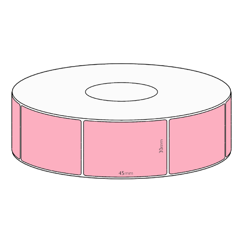 30x45mm Pink Direct Thermal Permanent Label, 1050 per roll, 38mm core